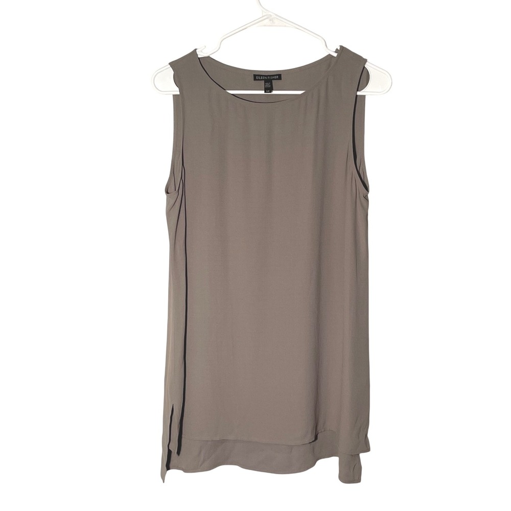 Eileen Fisher Sleeveless Silk Tunic Top Taupe Gray‎ Size Small